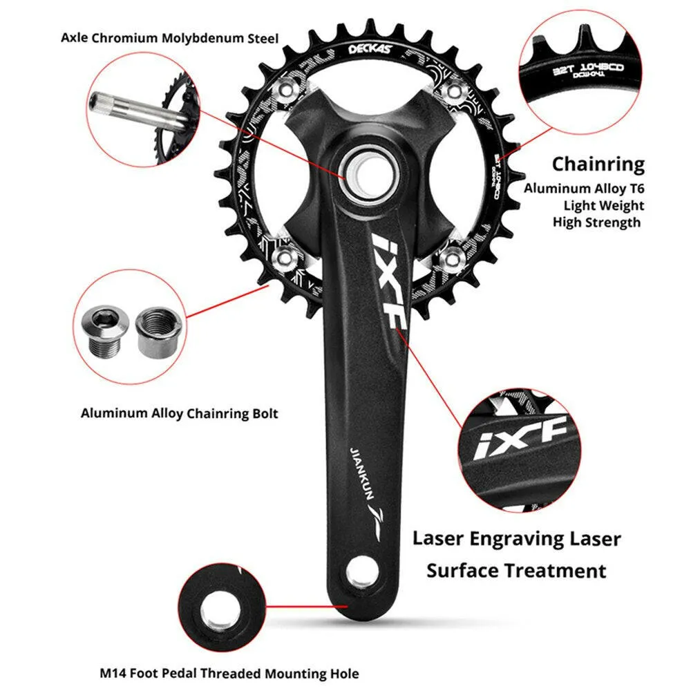 JIANKUN MTB Crankset 1X System BCD104 Mountain Bike 170mm Crank BB Bottom Bracket Set External Crankset Pedalier Candle For axis