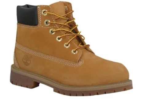 Junior Boys TIMBERLAND 12909 Junior 6 INCH PREMIUM Boot Leather 7 WHEAT NUBUCK BROWN