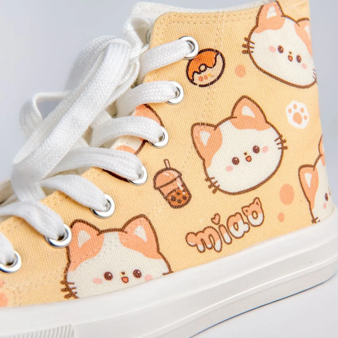 Kawaii Miao Kitty High Top Canvas Shoes - Unisex