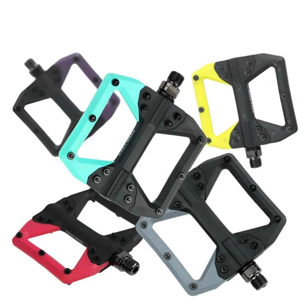 RACEWORK Nylon Bike Pedal Road MTB Pedals Flat Platform Mountain Bicycle Ultralight Seal Bearings Pedals Cycling Accessories