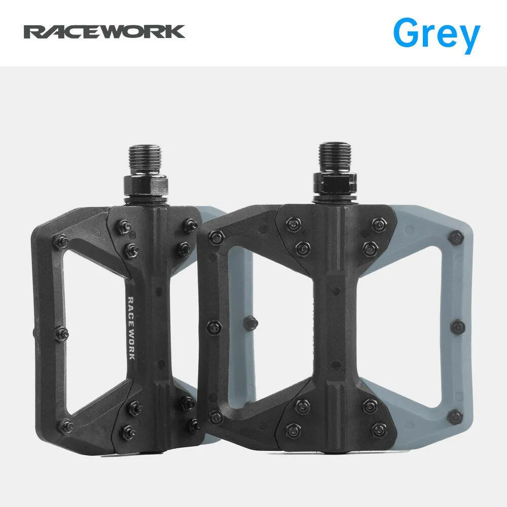 RACEWORK Nylon Bike Pedal Road MTB Pedals Flat Platform Mountain Bicycle Ultralight Seal Bearings Pedals Cycling Accessories