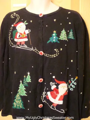 Ski Themed Skiing Santas Ugly Christmas Sweater