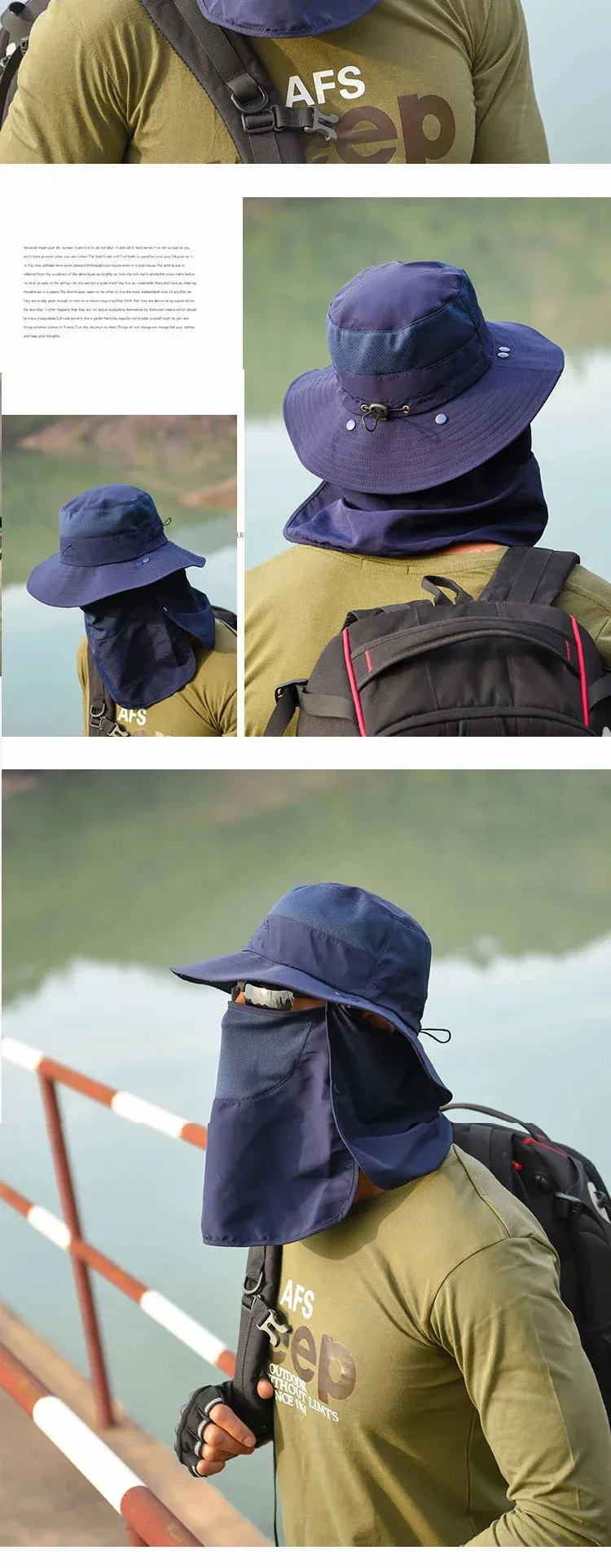 Summer Quick Dryng UV Protection Fisherman Cap Face Neck Cover Outdoor Fishing Cycling Removable Men Visor Hat Women Bucket Hat